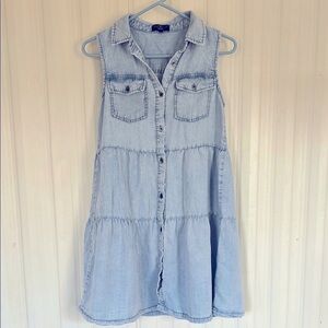 VELVET HEART Extra Small Sleeveless Faded Denim Tiered Ruffled Button-Down Dress